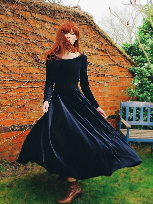 English Classics - Vintage 1990S Laura Ashley Navy Blue Velvet Dress - Size 8