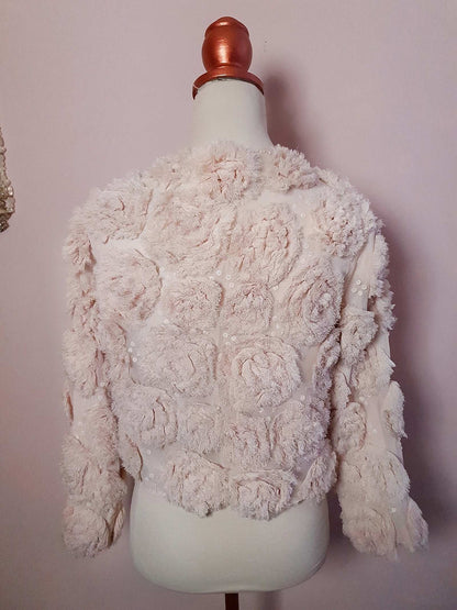 Vintage 1960s Pale Pink Rose & Sequin Chiffon Jacket - Size 10/12