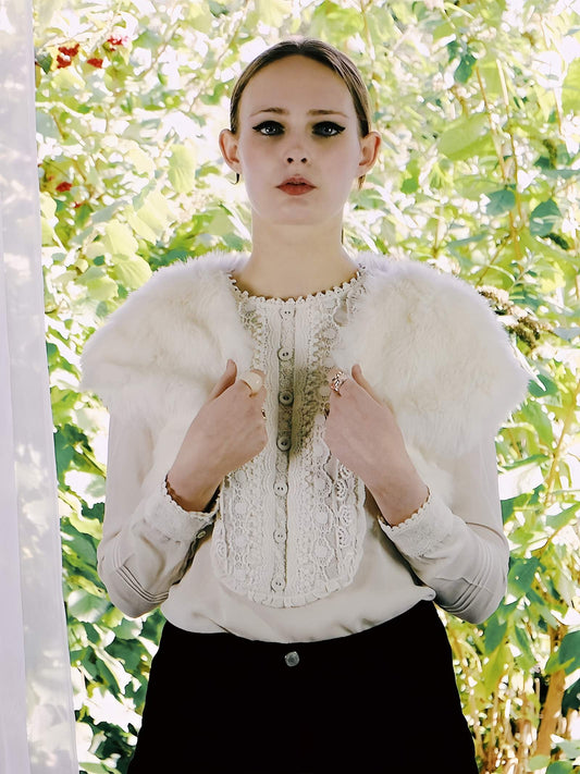 90s Vintage White Faux Fur Gilet Bolero  Size 10/12 Jacket