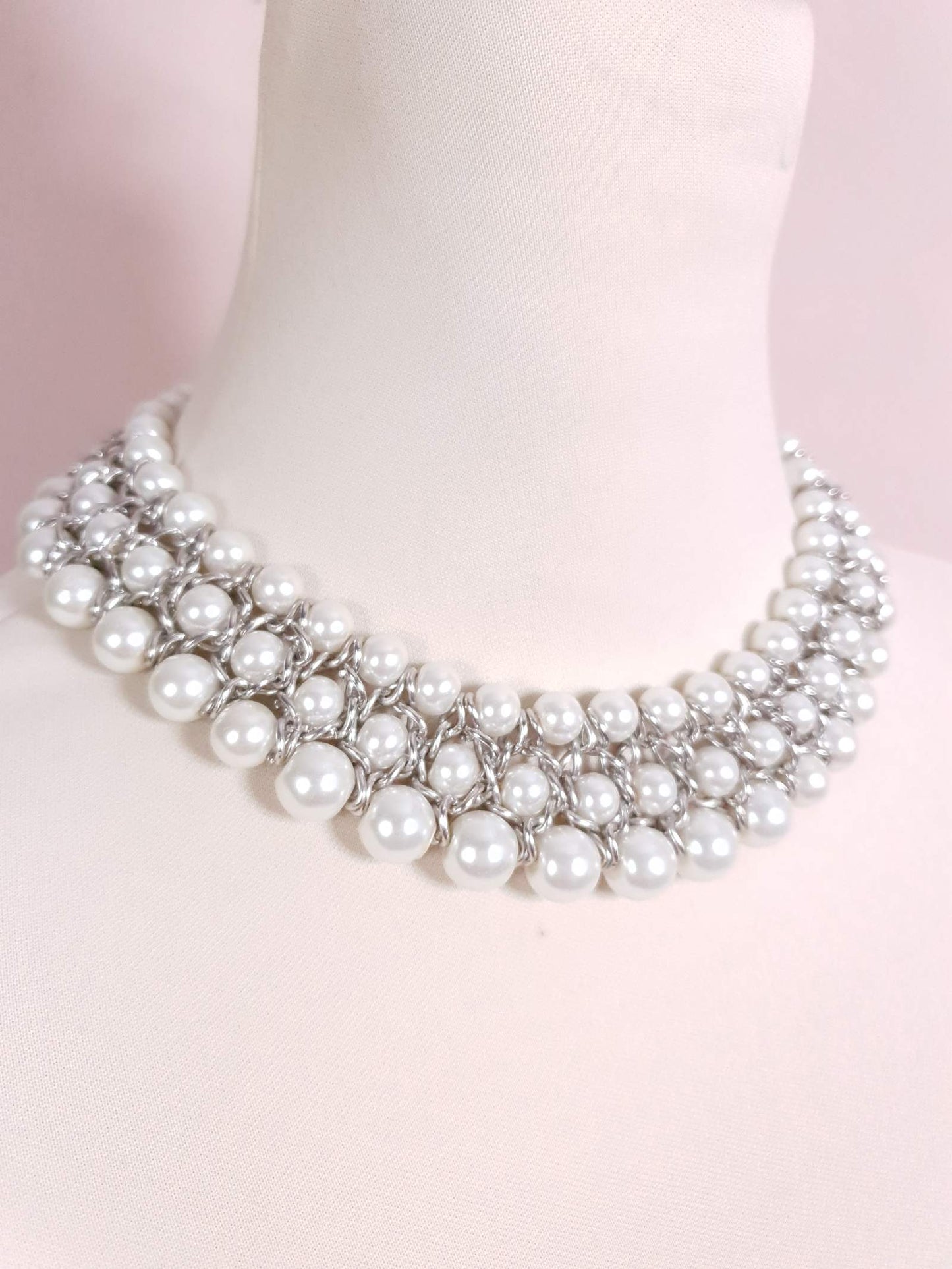 Pre-Loved Classic Three Row White Faux Pearl Necklace