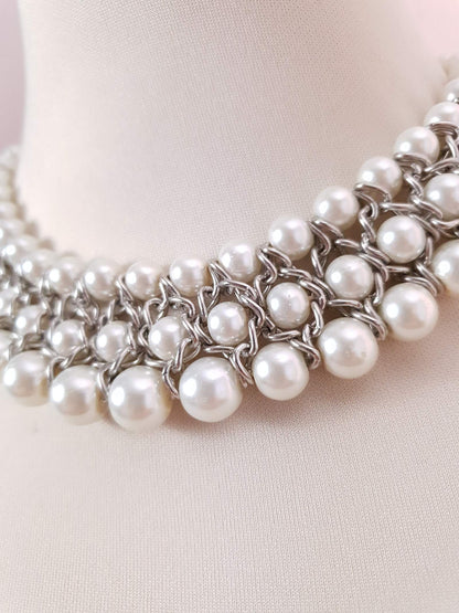 Pre-Loved Classic Three Row White Faux Pearl Necklace