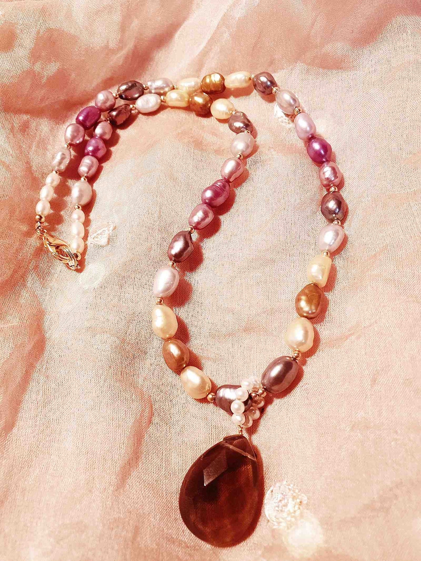 Pretty Multi Colour Baroque Freshwater Pearl Smoky Quartz Necklace