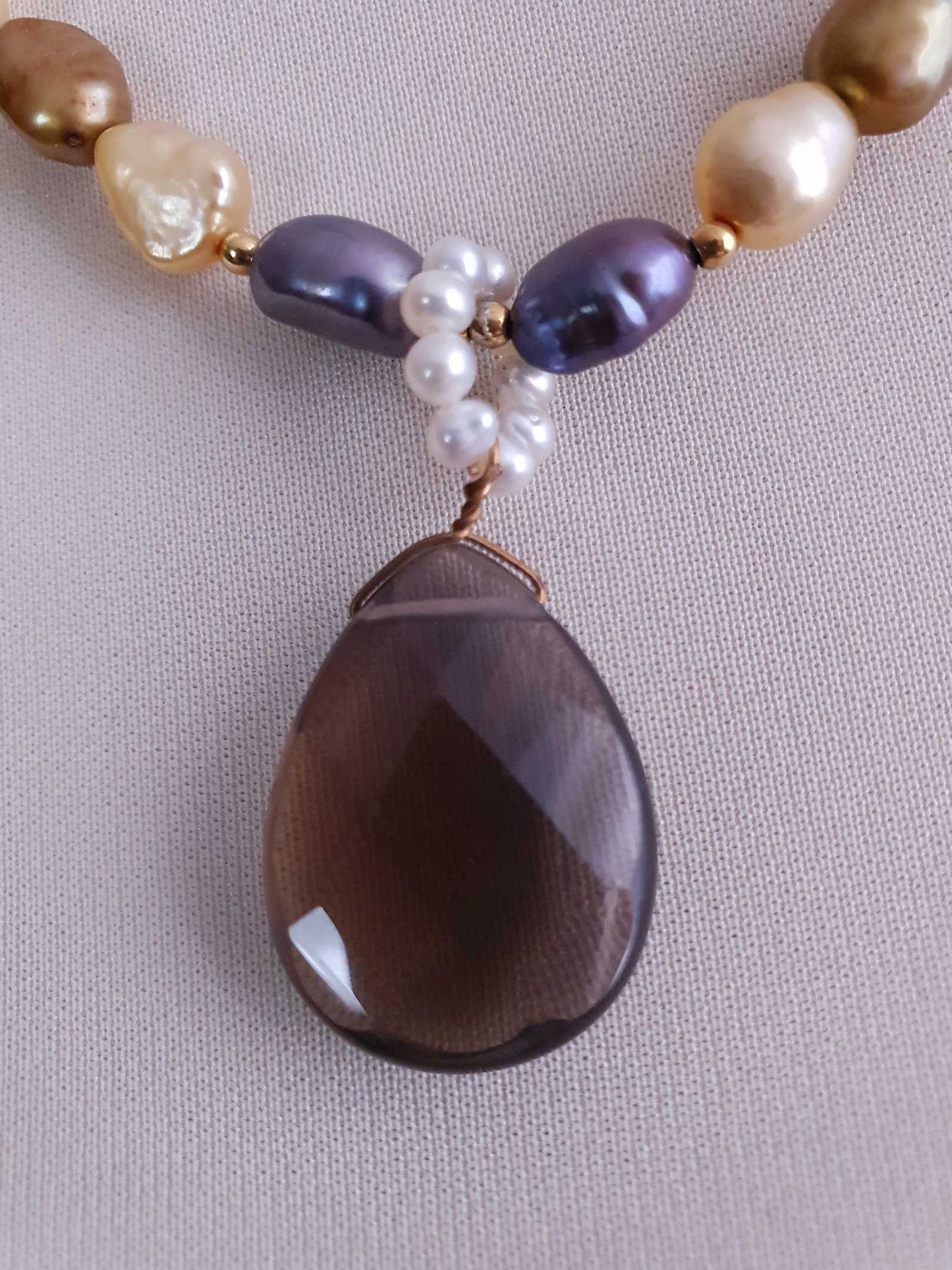 Pretty Multi Colour Baroque Freshwater Pearl Smoky Quartz Necklace