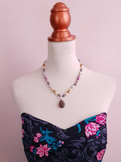 Pretty Multi Colour Baroque Freshwater Pearl Smoky Quartz Necklace