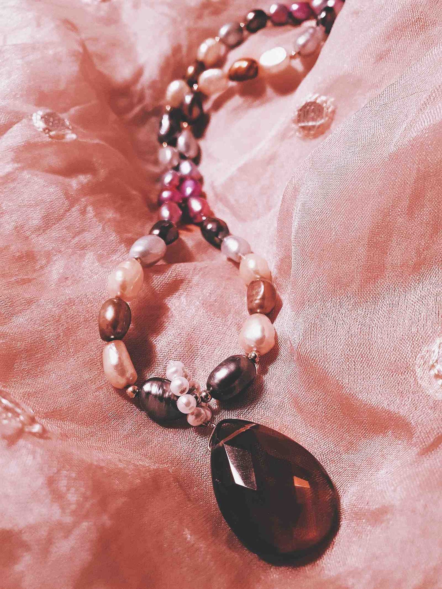 Pretty Multi Colour Baroque Freshwater Pearl Smoky Quartz Necklace