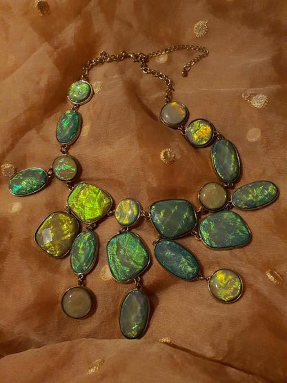 Divine Vintage Y2K Opalescent Shades of Green Statement Bib Necklace