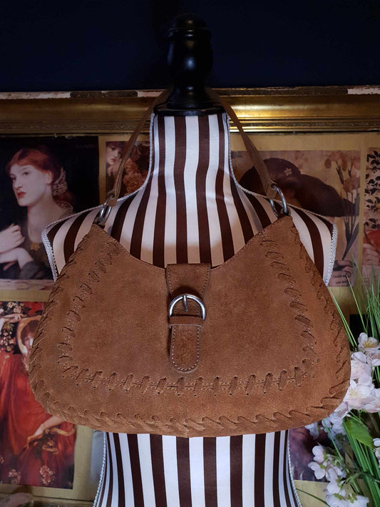 LK Bennett Tan Suede Leather Shoulder Bag Hobo Handbag - Pre-Owned Boho