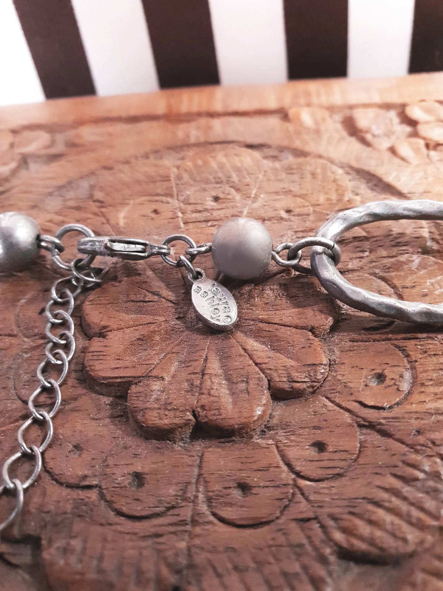 Vintage Laura Ashley Long Necklace 35" White Glass Silver Tone