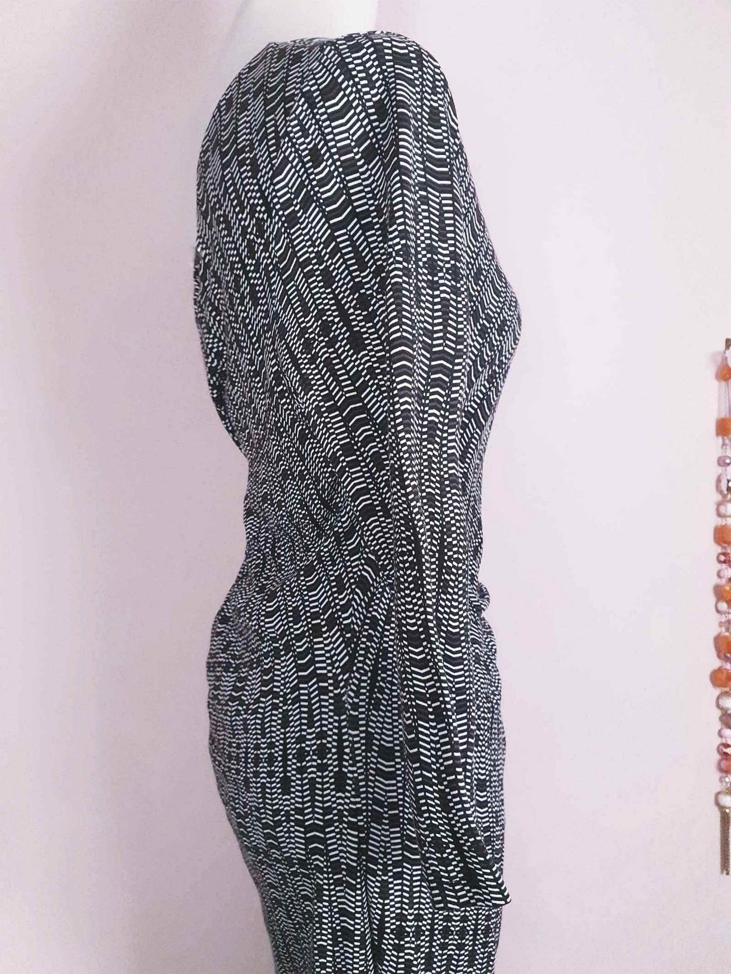 Vintage 90s Jaeger Wrap Dress - Size 12/14 Black White Geometric