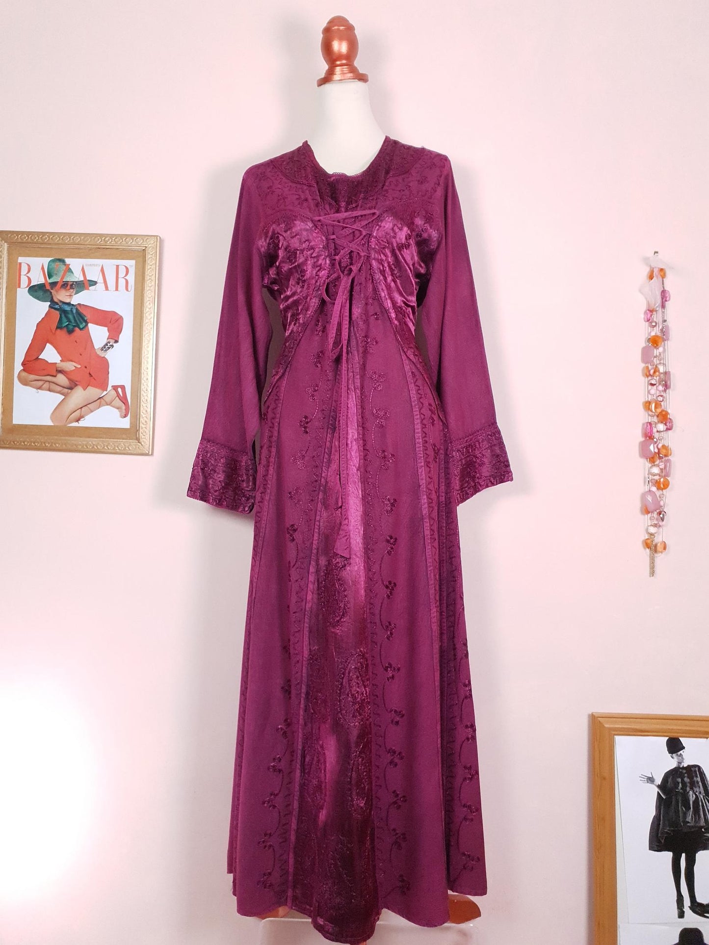 Maroon Boho Embroidered Maxi Dress - Pre-Owned Size 12/14