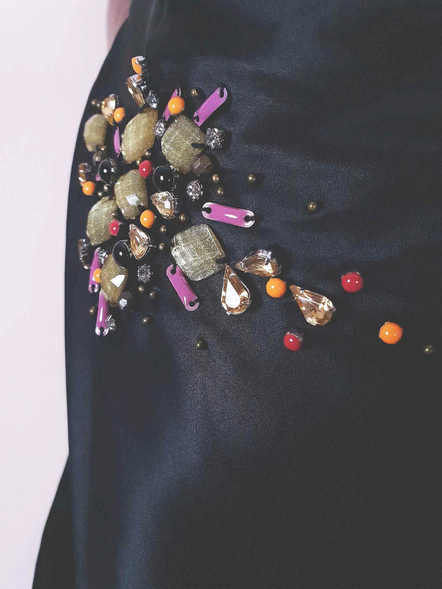 Vintage Black Silk Sequin Dress Monsoon Evening Gown Maxi Party - Size 8
