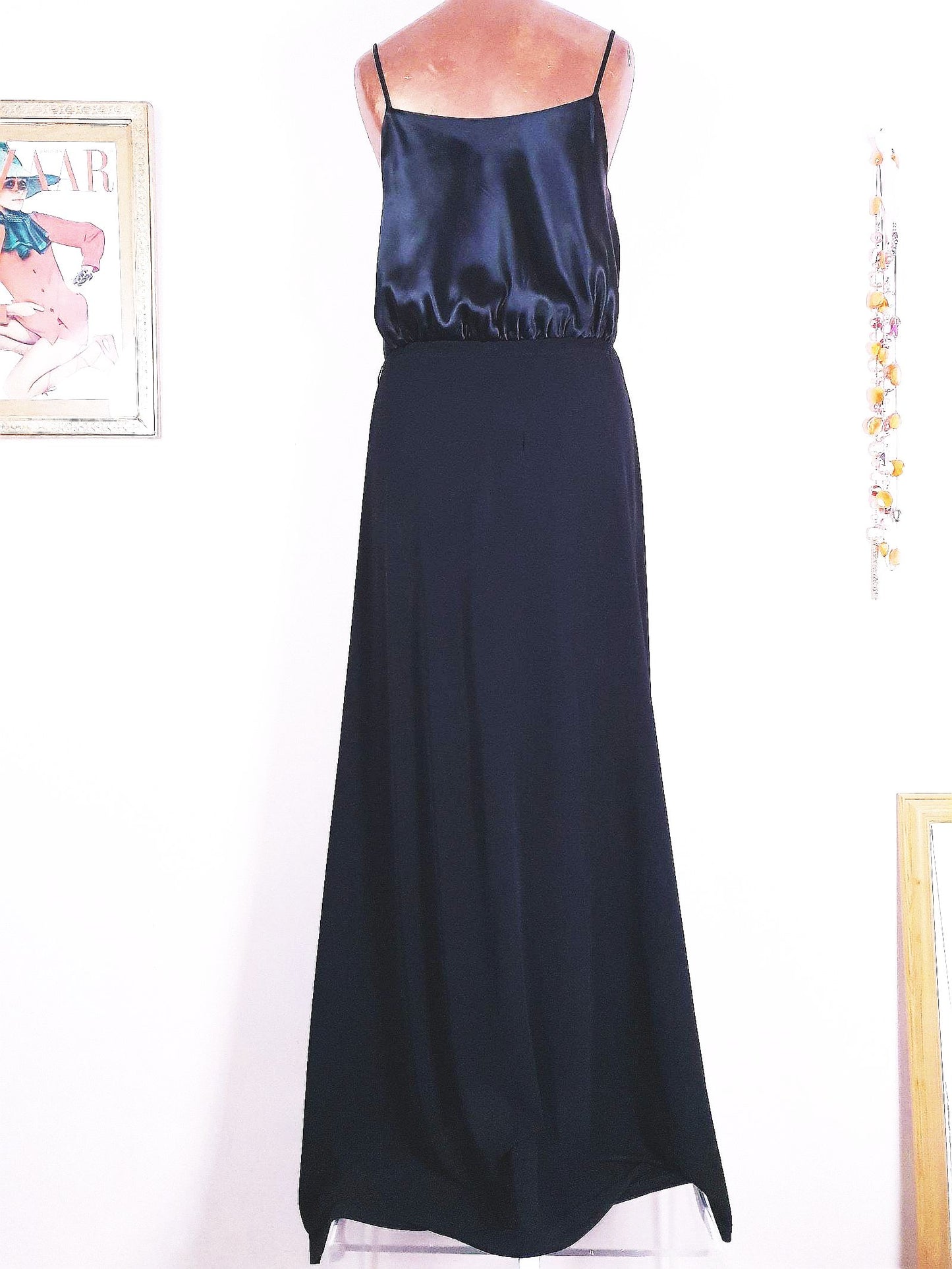 Vintage Black Silk Sequin Dress Monsoon Evening Gown Maxi Party - Size 8