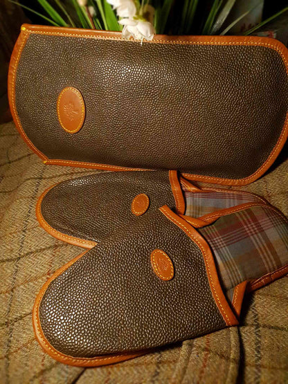 English Classics - Mulberry Mole & Brandy Scotchgrain Slippers & Case - Size 8/8.5