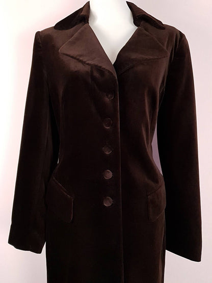 English Classics - Pre-Loved 1990s Mulberry Chocolate Brown Velvet Coat - Size 16