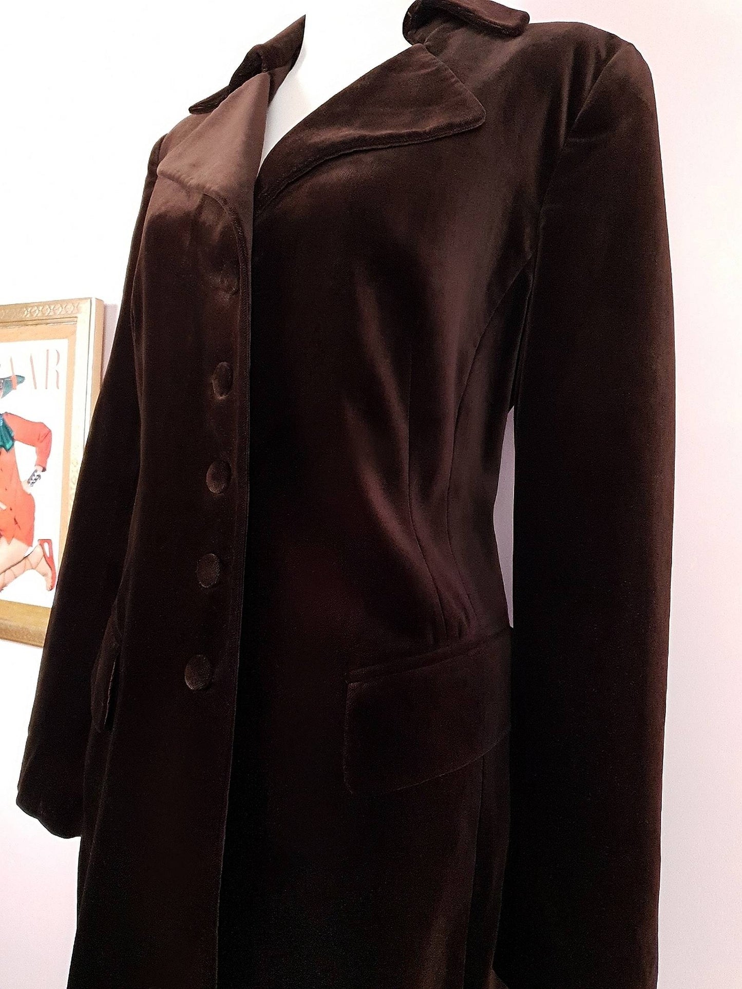 English Classics - Pre-Loved 1990s Mulberry Chocolate Brown Velvet Coat - Size 16