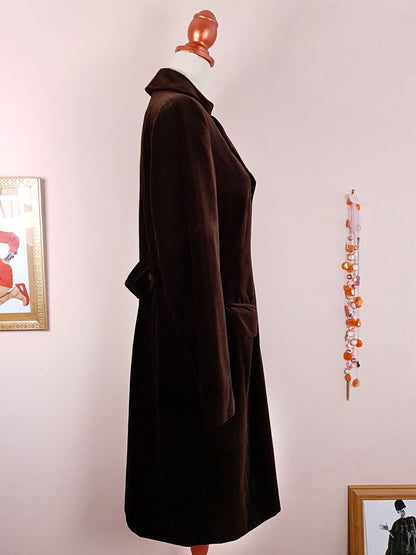 English Classics - Pre-Loved 1990s Mulberry Chocolate Brown Velvet Coat - Size 16