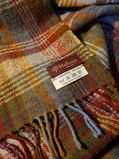 Vintage Mulberry Plaid Wool Scarf 1990s Tartan Check Lambswool