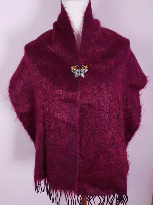 English Classics - Pre-Loved Vintage Beautiful Mulberry Mohair Maroon Scarf