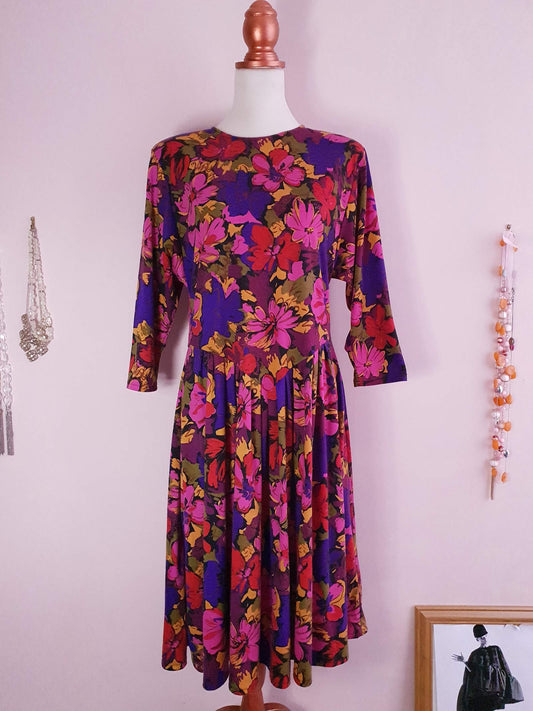 Fabulous Vintage Multi Floral 1980s Country Dress - Size 16
