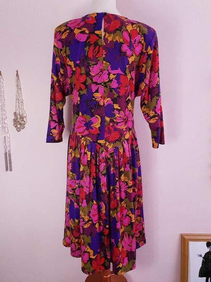 Fabulous Vintage Multi Floral 1980s Country Dress - Size 16