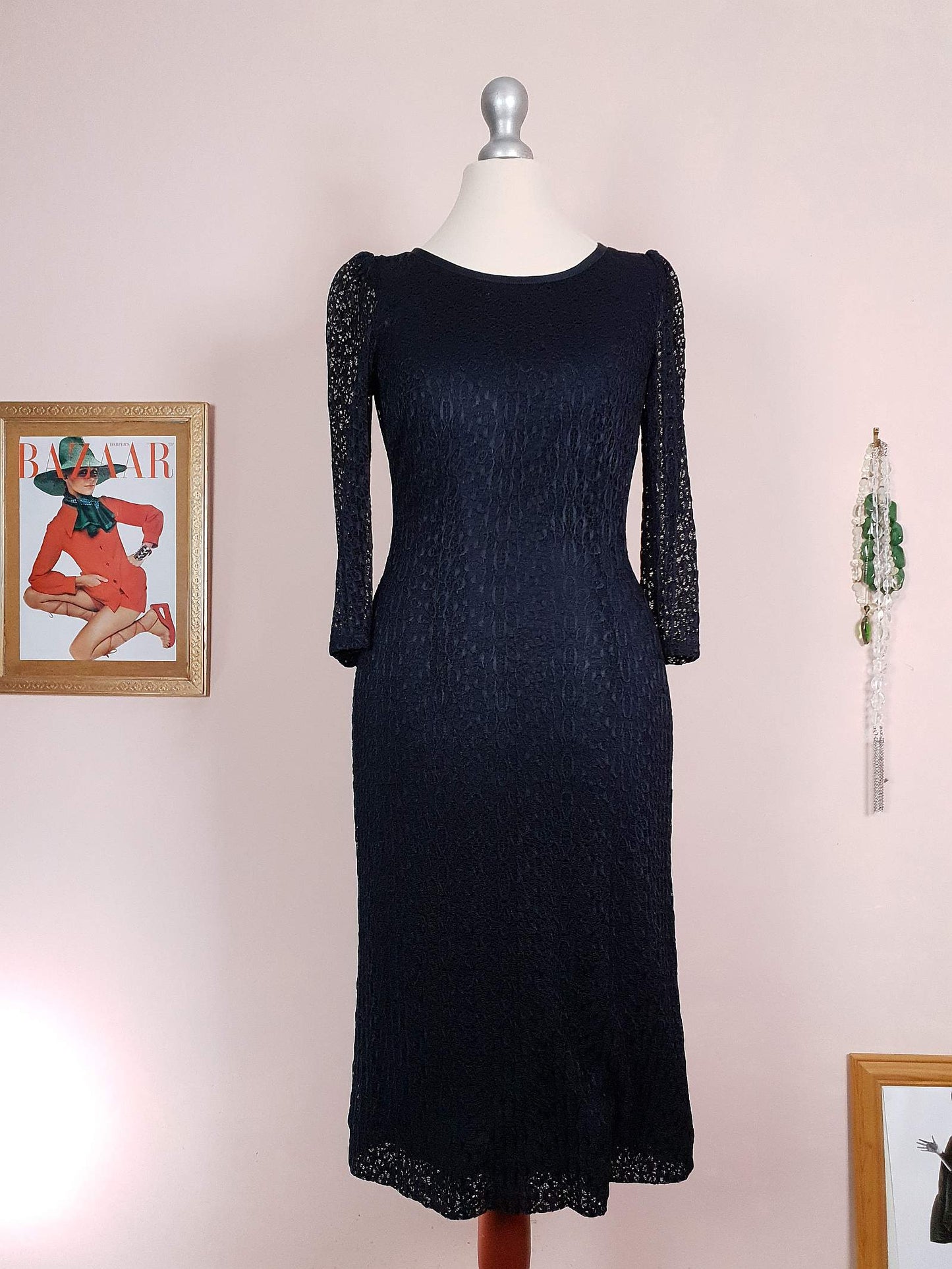 Pre-Owned Alice Temperley Navy Blue Lace Dress Size 6 Midi