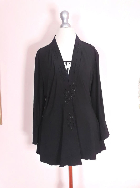 Vintage Black & White Top Cardigan 90s Abstract Print Beaded Size 20