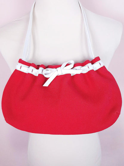 Vintage LK Bennett Red Handbag Leather Bow Canvas Shoulder Bag