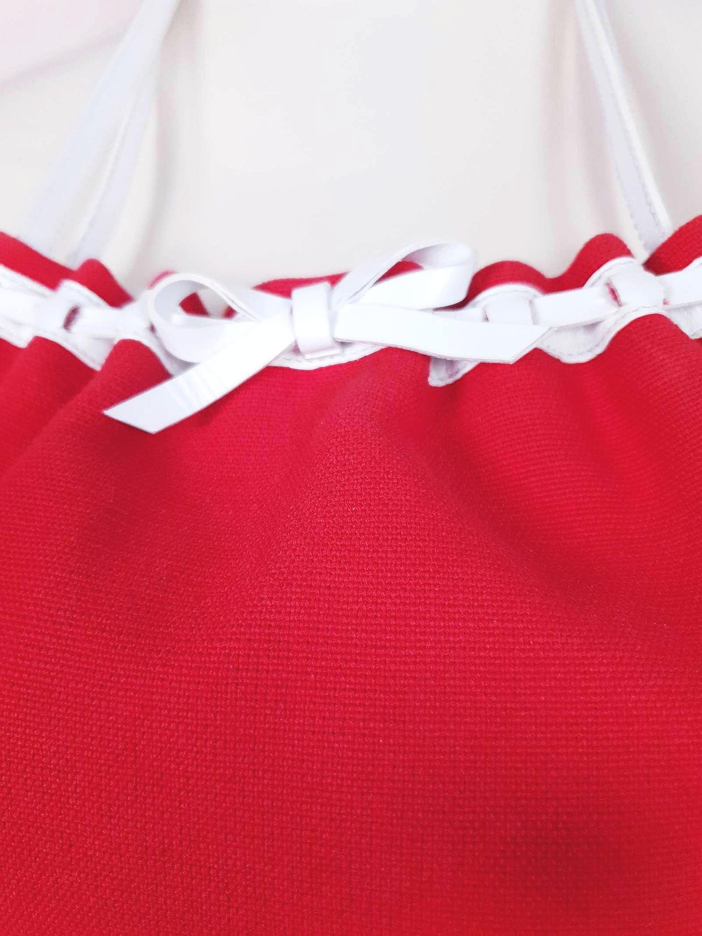 Vintage LK Bennett Red Handbag Leather Bow Canvas Shoulder Bag