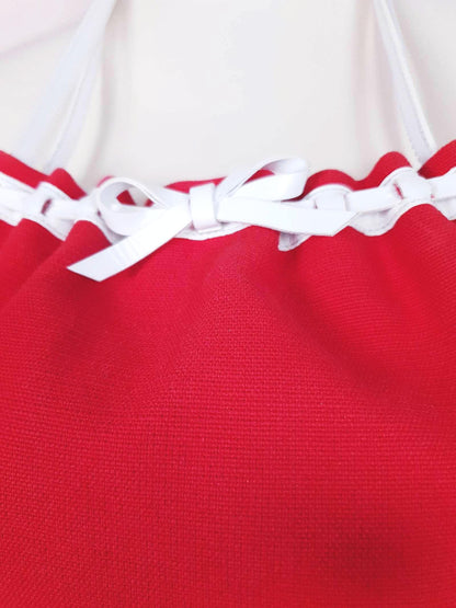 Vintage LK Bennett Red Handbag Leather Bow Canvas Shoulder Bag