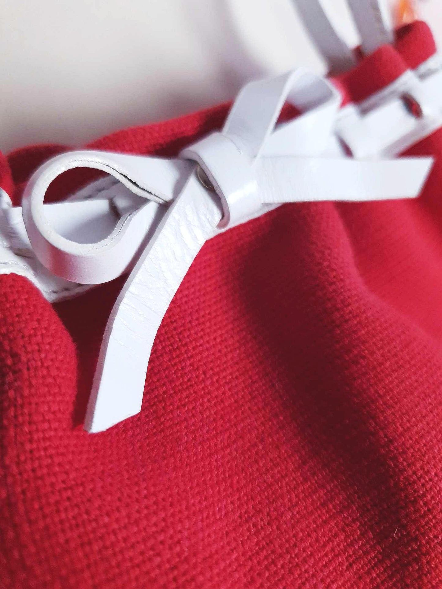 Vintage LK Bennett Red Handbag Leather Bow Canvas Shoulder Bag