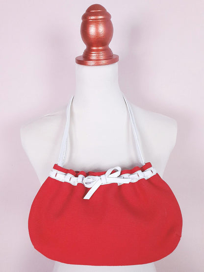 Vintage LK Bennett Red Handbag Leather Bow Canvas Shoulder Bag
