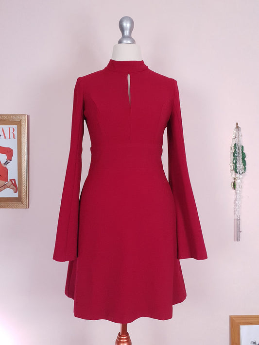 Pre-owned Red Dress Bell Sleeves Size 6 Knee Length