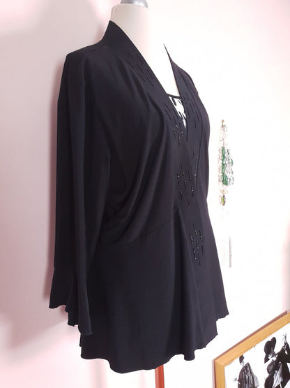 Vintage Black & White Top Cardigan 90s Abstract Print Beaded Size 20