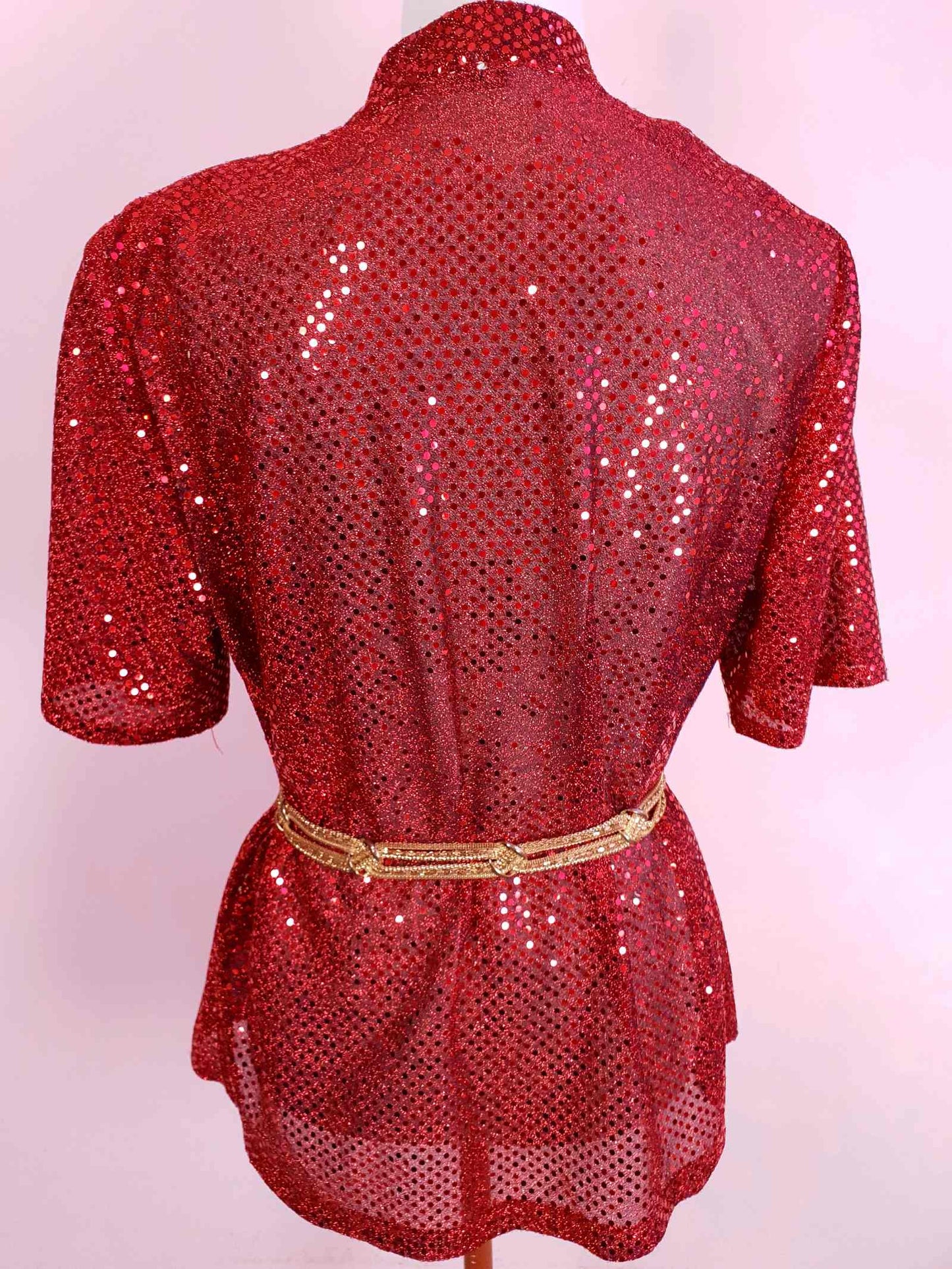 Dazzling Vintage 1980s Red Sparkly Glitter Sequin Top - Oversize