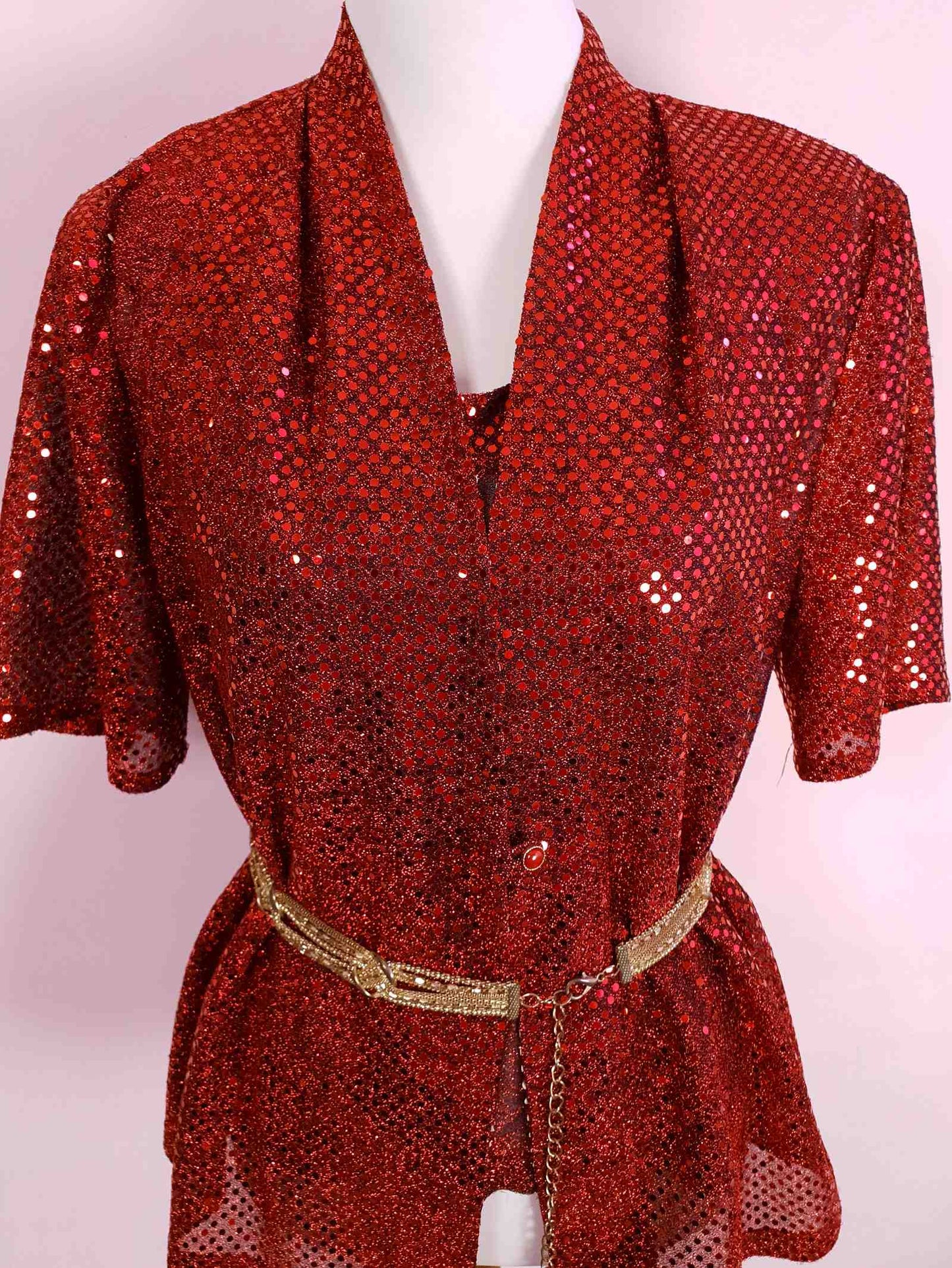 Dazzling Vintage 1980s Red Sparkly Glitter Sequin Top - Oversize