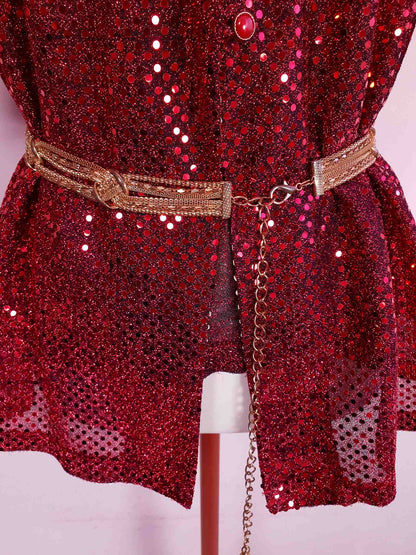 Dazzling Vintage 1980s Red Sparkly Glitter Sequin Top - Oversize