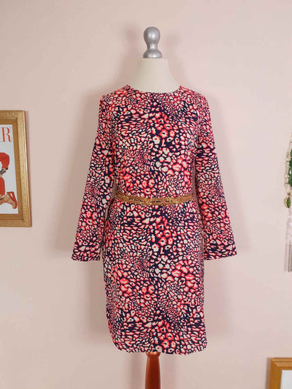 Navy & Neon Orange Midi Dress Leopard Print Top Shop Size 10