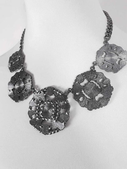 Vintage Victorian Revival Dark Grey Rhinestone Necklace Statement 90s