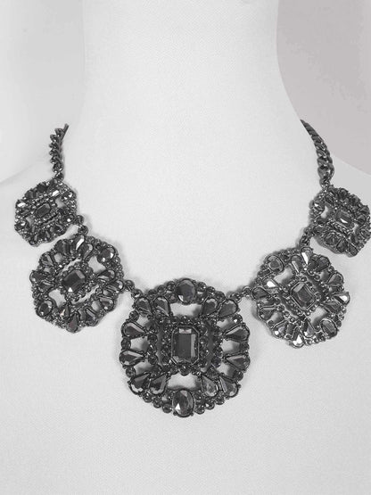 Vintage Victorian Revival Dark Grey Rhinestone Necklace Statement 90s