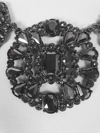 Vintage Victorian Revival Dark Grey Rhinestone Necklace Statement 90s