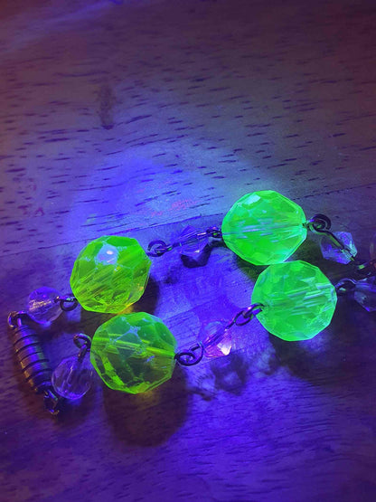 Vintage 1920s Art Deco Uranium Glass Necklace - Rainbow Glow Czech Crystal Beads