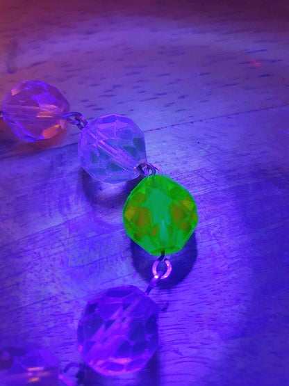 Vintage 1920s Art Deco Uranium Glass Necklace - Rainbow Glow Czech Crystal Beads