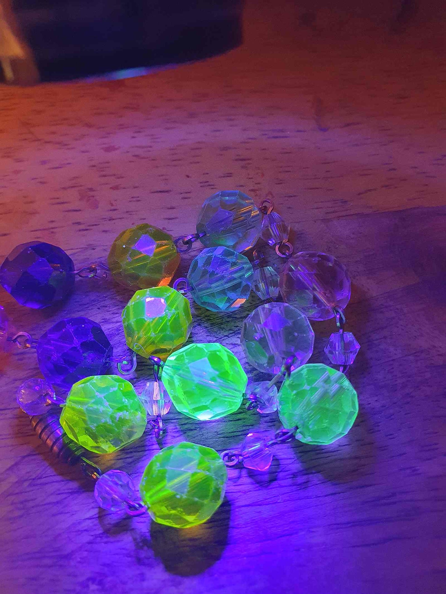 Vintage 1920s Art Deco Uranium Glass Necklace - Rainbow Glow Czech Crystal Beads