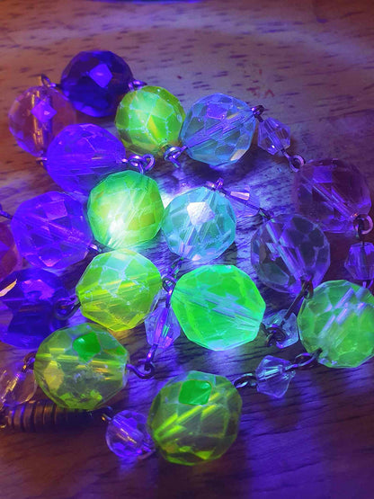 Vintage 1920s Art Deco Uranium Glass Necklace - Rainbow Glow Czech Crystal Beads