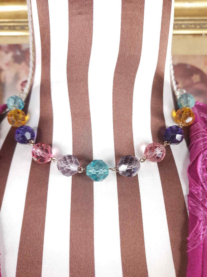 Vintage 1920s Art Deco Uranium Glass Necklace - Rainbow Glow Czech Crystal Beads