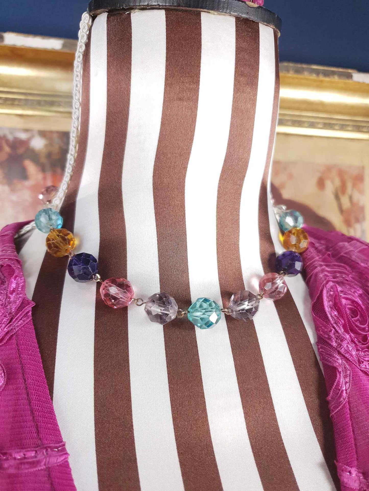 Vintage 1920s Art Deco Uranium Glass Necklace - Rainbow Glow Czech Crystal Beads