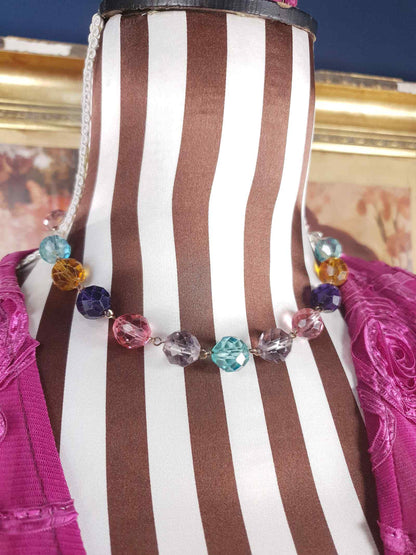 Vintage 1920s Art Deco Uranium Glass Necklace - Rainbow Glow Czech Crystal Beads