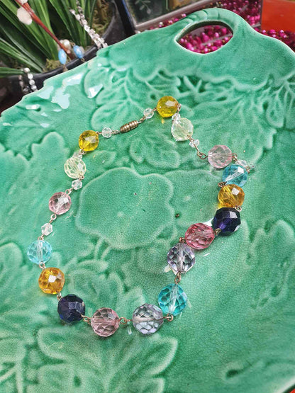 Vintage 1920s Art Deco Uranium Glass Necklace - Rainbow Glow Czech Crystal Beads