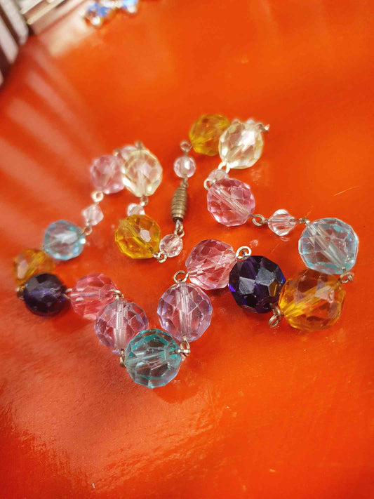 Vintage 1920s Art Deco Uranium Glass Necklace - Rainbow Glow Czech Crystal Beads