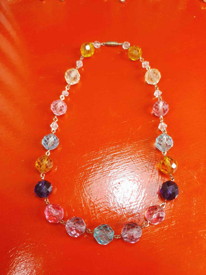 Vintage 1920s Art Deco Uranium Glass Necklace - Rainbow Glow Czech Crystal Beads
